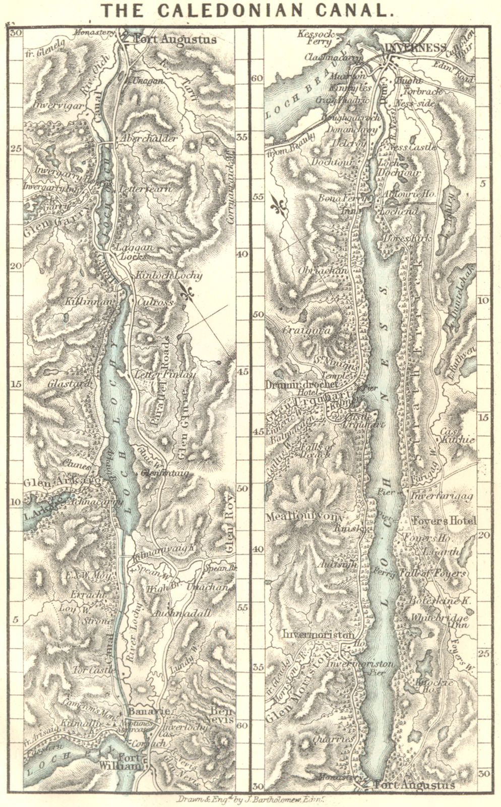 SCOTLAND. The Caledonian Canal 1887 old antique vintage map plan chart